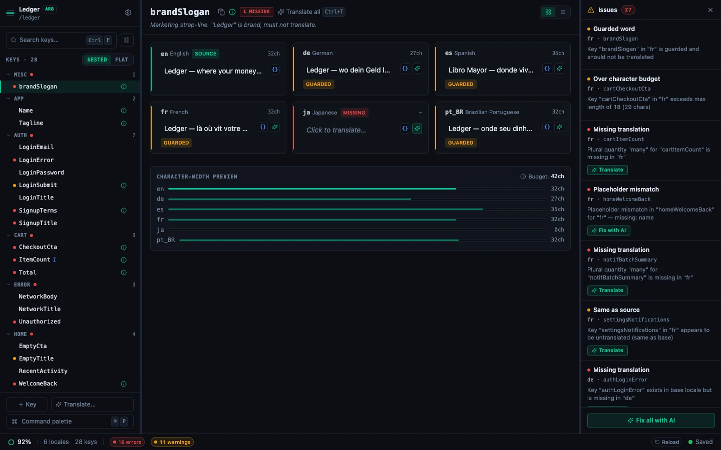 Command palette with the Add key row pre-selected